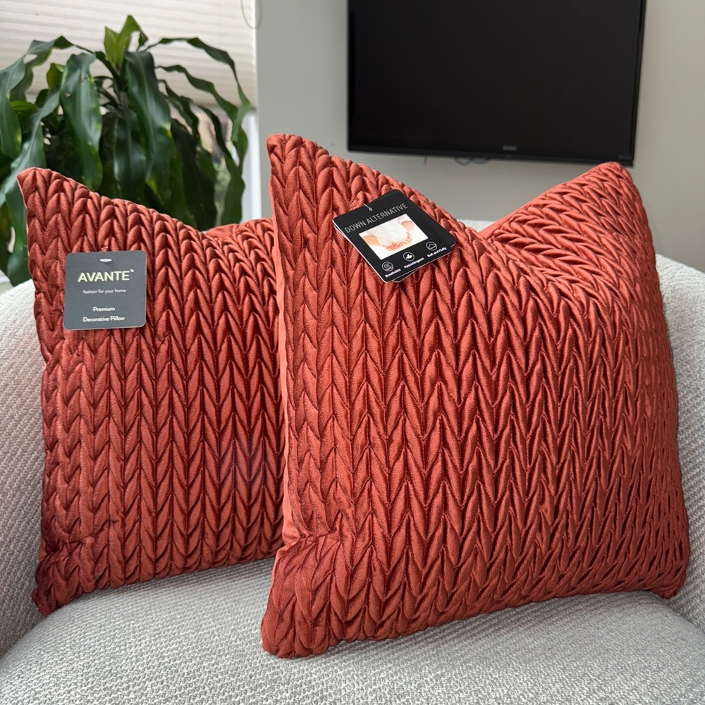 Avante Premium Terracotta Copper Textured Braided Velvet Decorative Decor Pillow